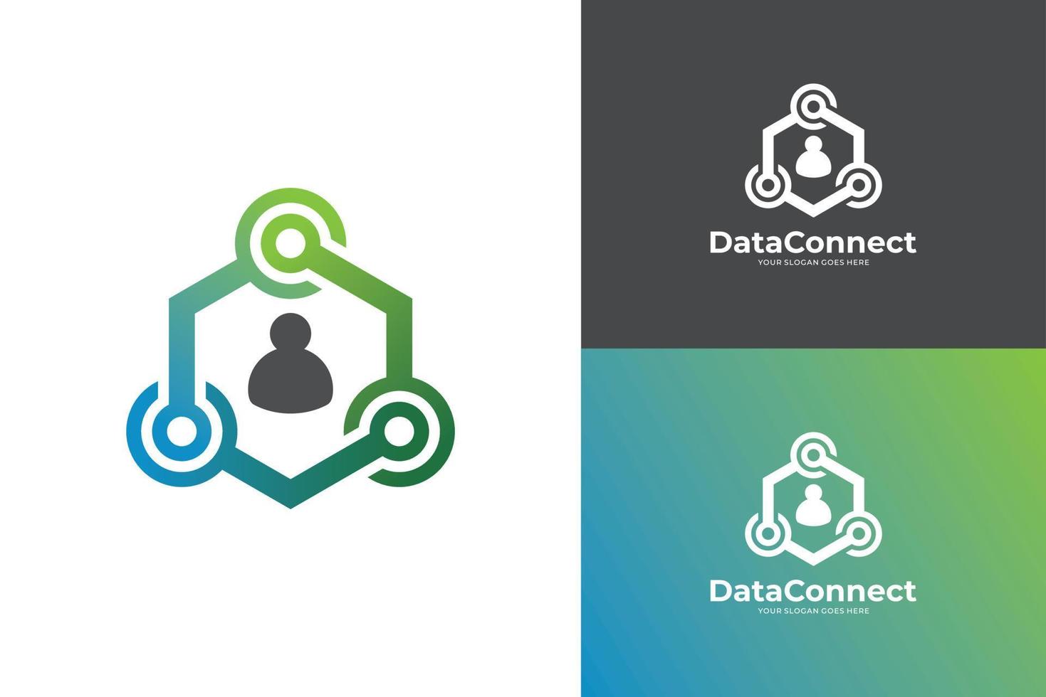 People data connect unity computer cube icon logo template vector