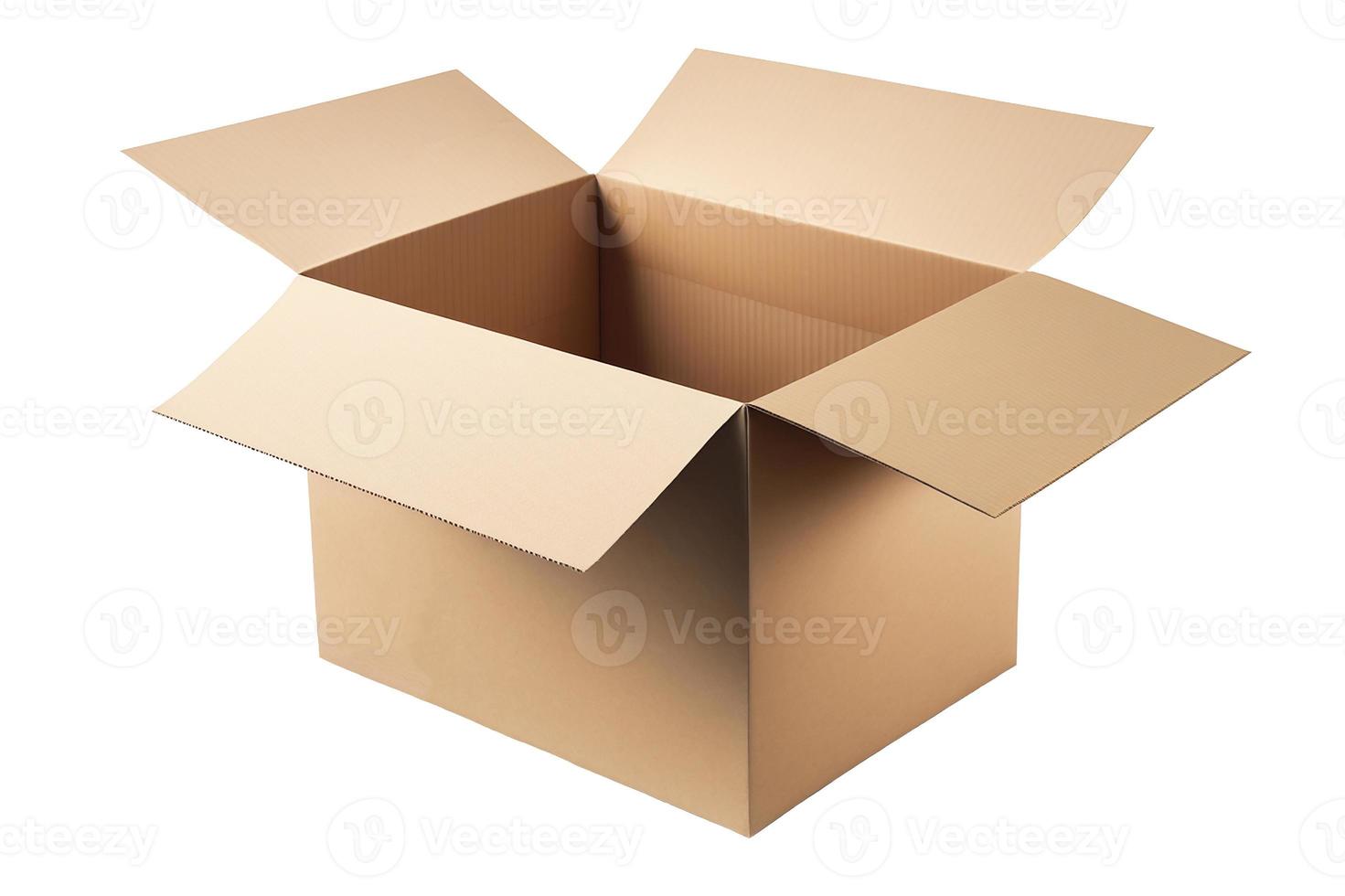 Open empty cardboard box on white background photo