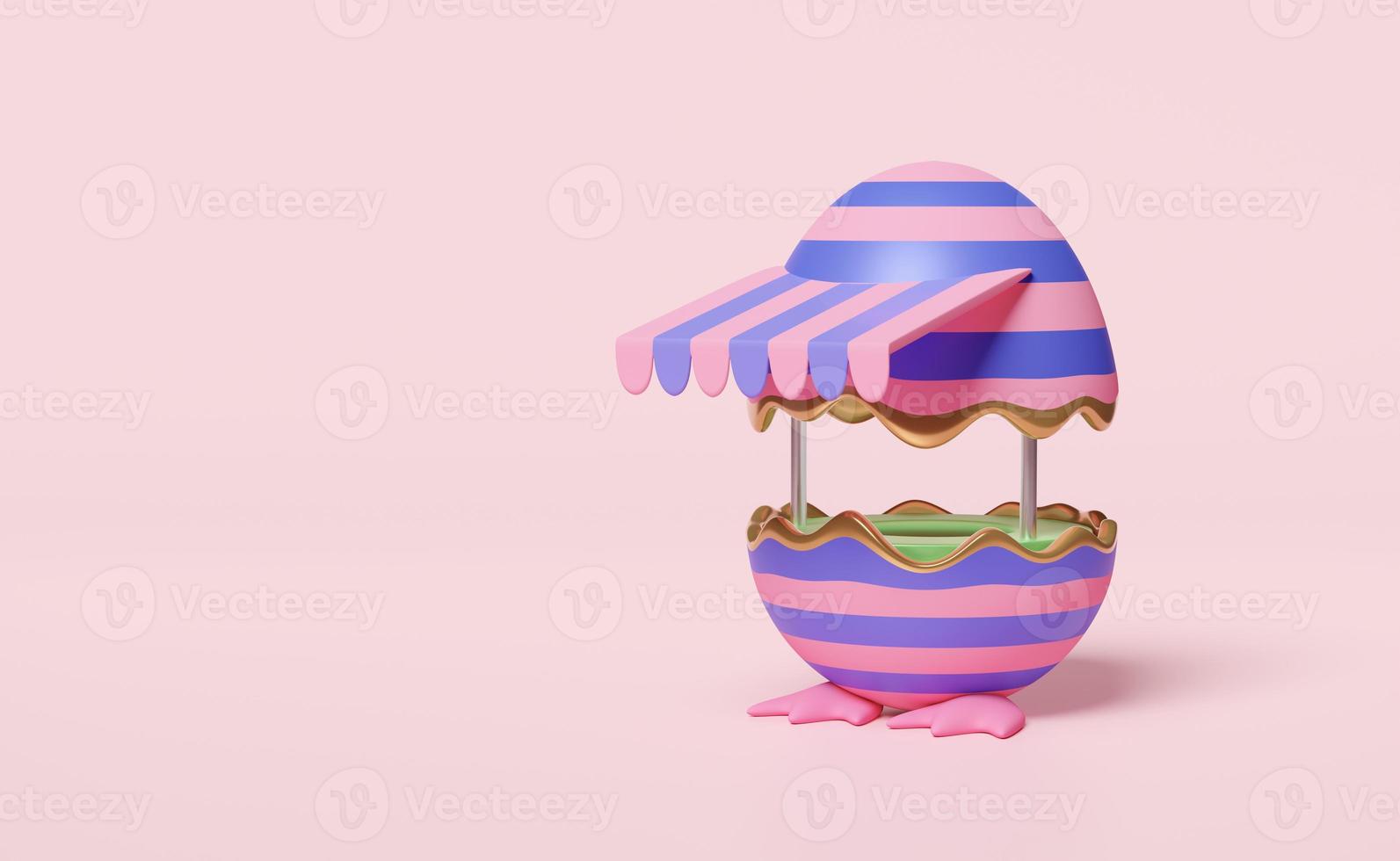 pink blue shop or store front, egg shape isolated on pink pastel background. Startup franchise business, online shopping concept, 3d illustration or 3d render photo