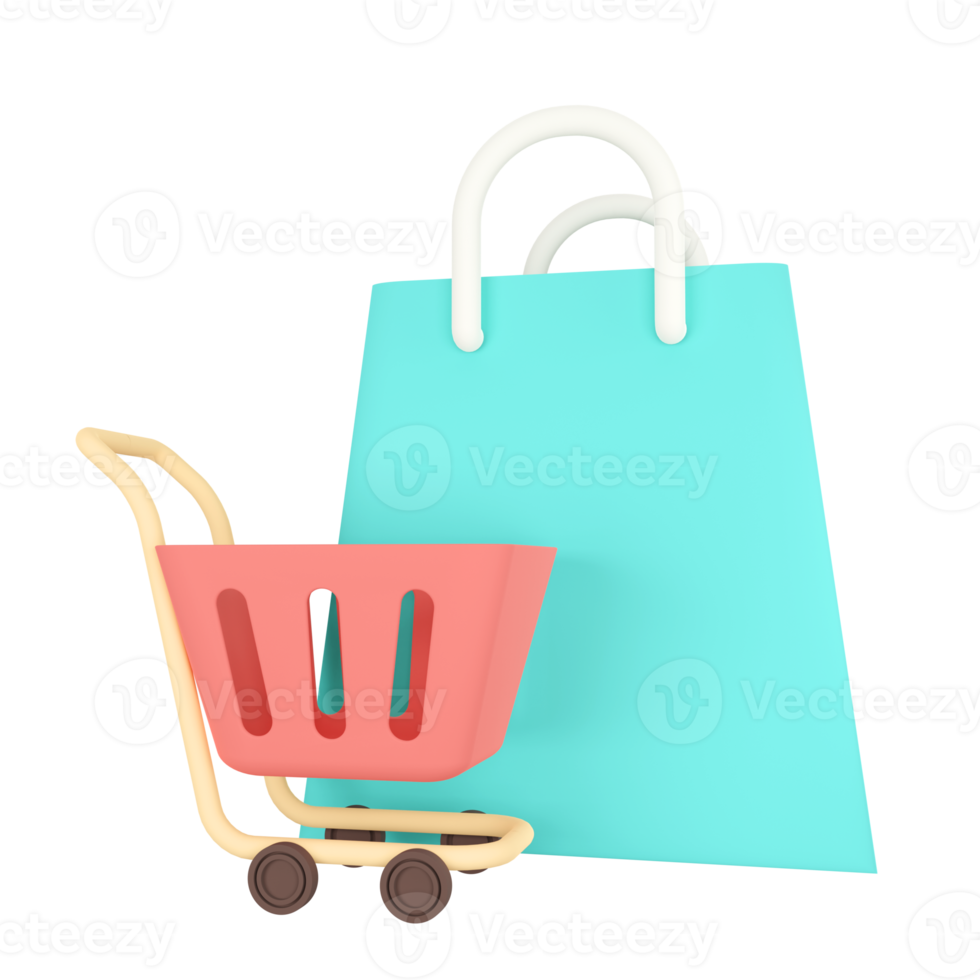 Shopping Cart. Online Shopping 3D rendering. png