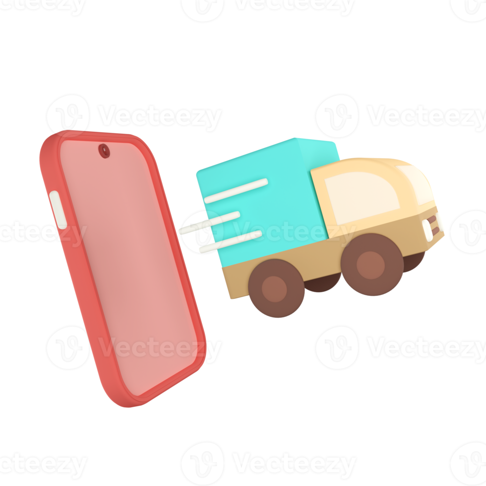Mobile delivery. Online Shopping 3D rendering. png