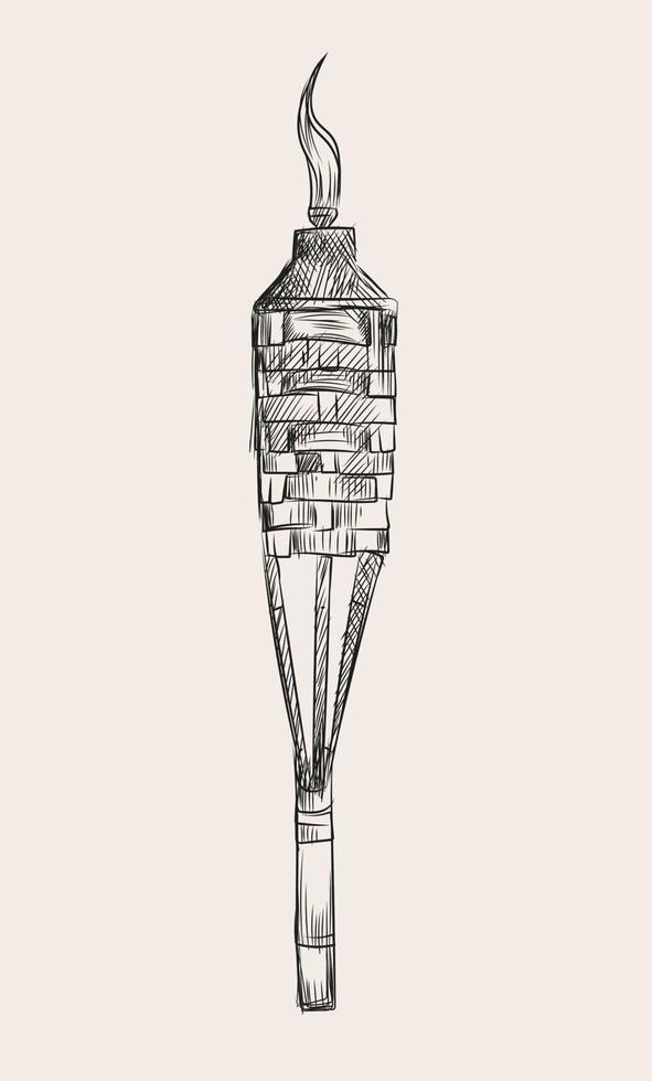 dibujado a mano bosquejo de Hawai bambú antorcha vector