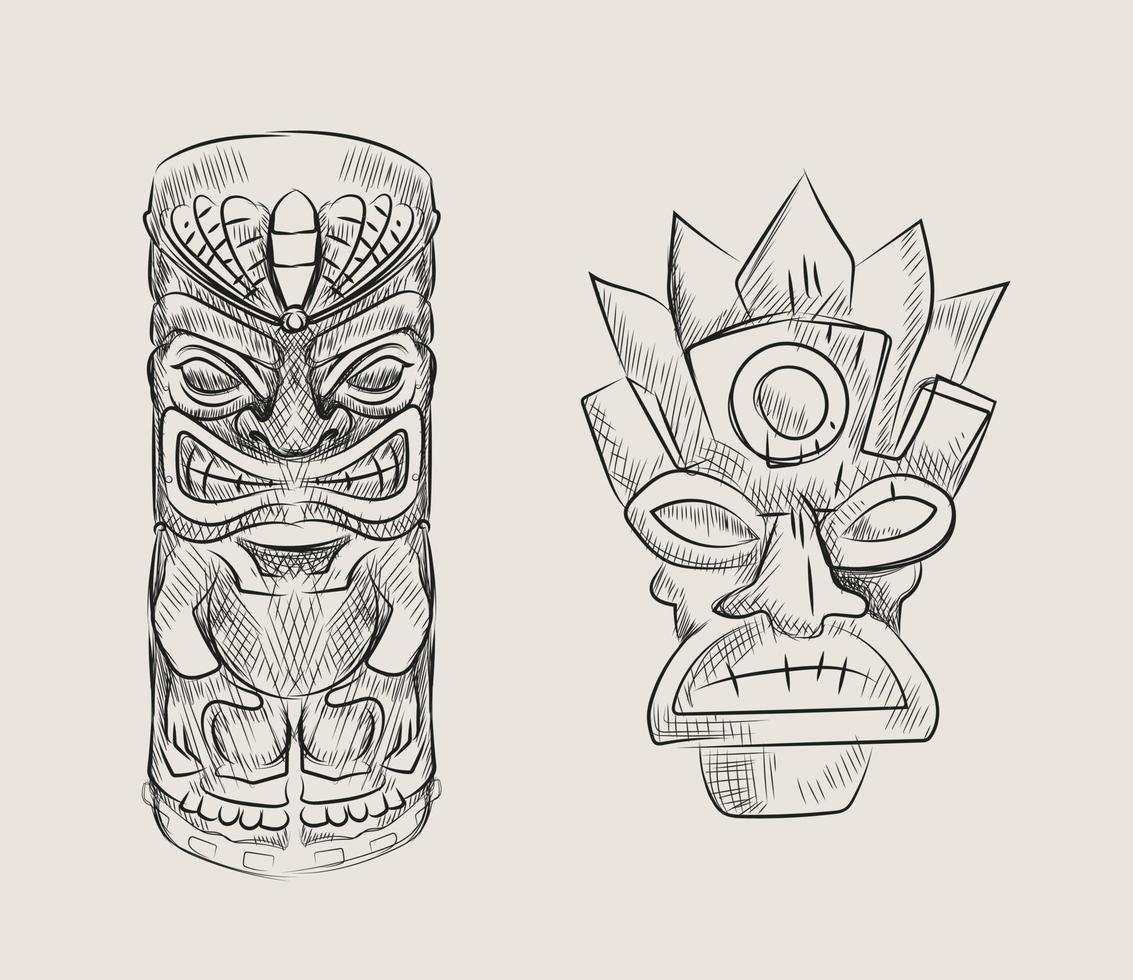 Hand drawn sketch of totem tribal mask vector