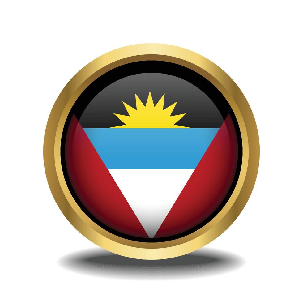 Antigua and Barbuda Flag circle shape button glass in frame golden vector