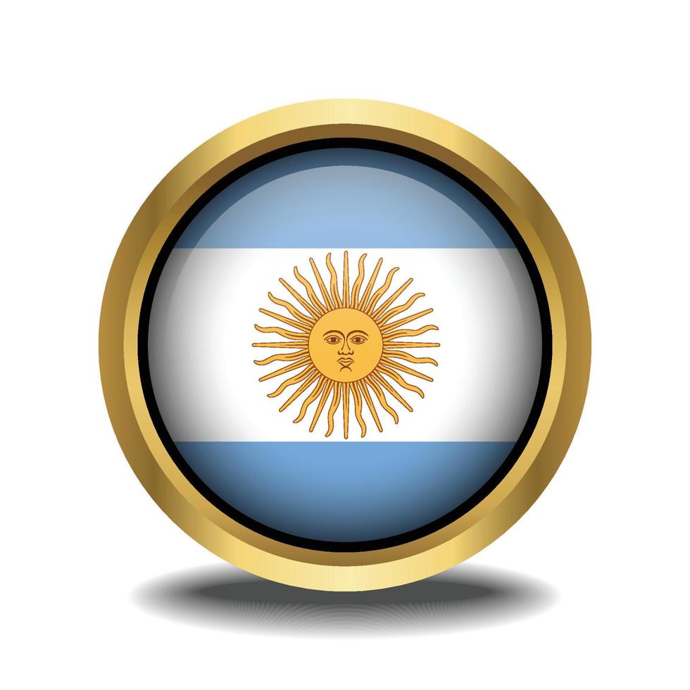 Argentina Flag circle shape button glass in frame golden vector
