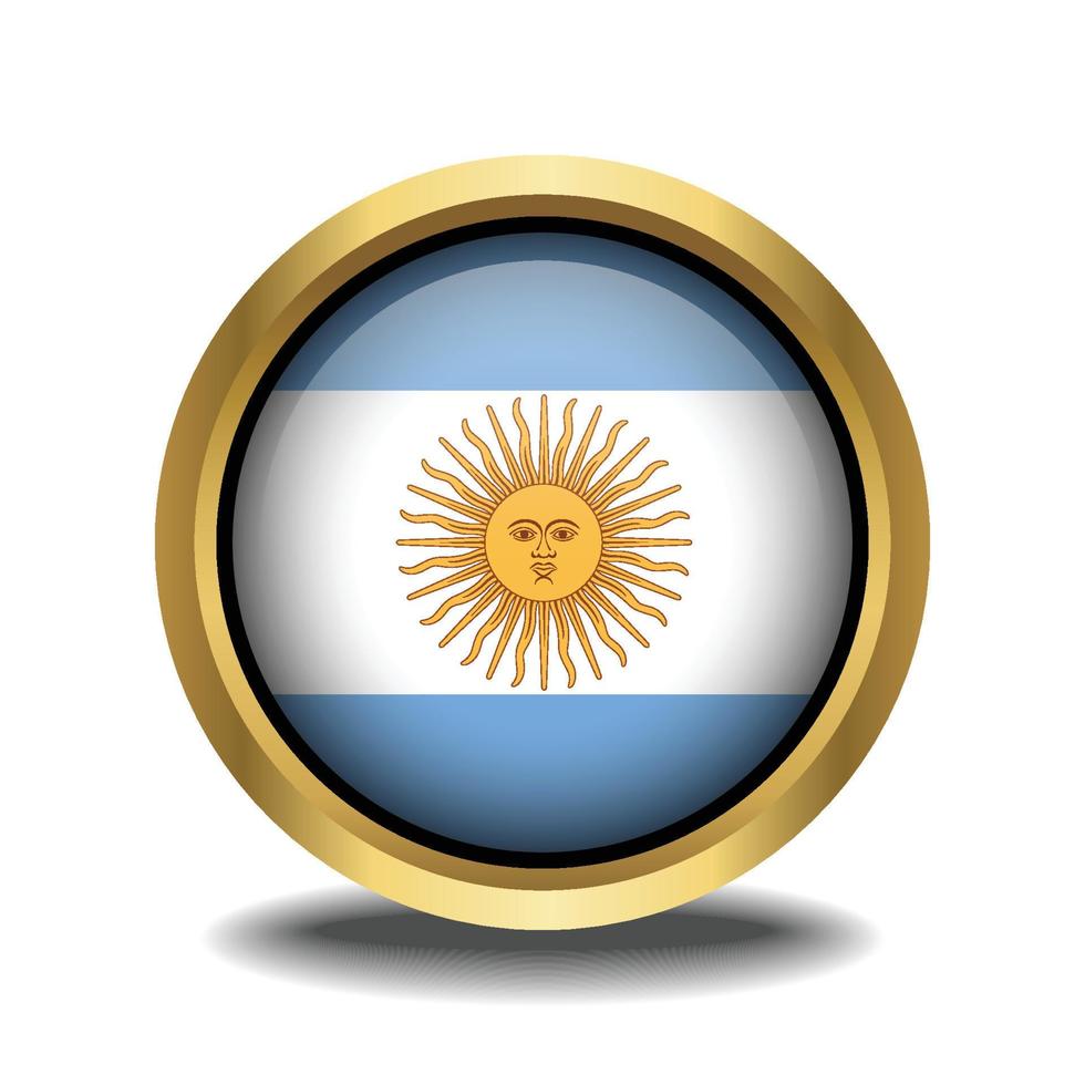 Argentina Flag circle shape button glass in frame golden vector