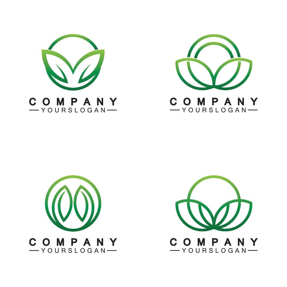 Simple leaf logo inside circle with minimal line art design style vector