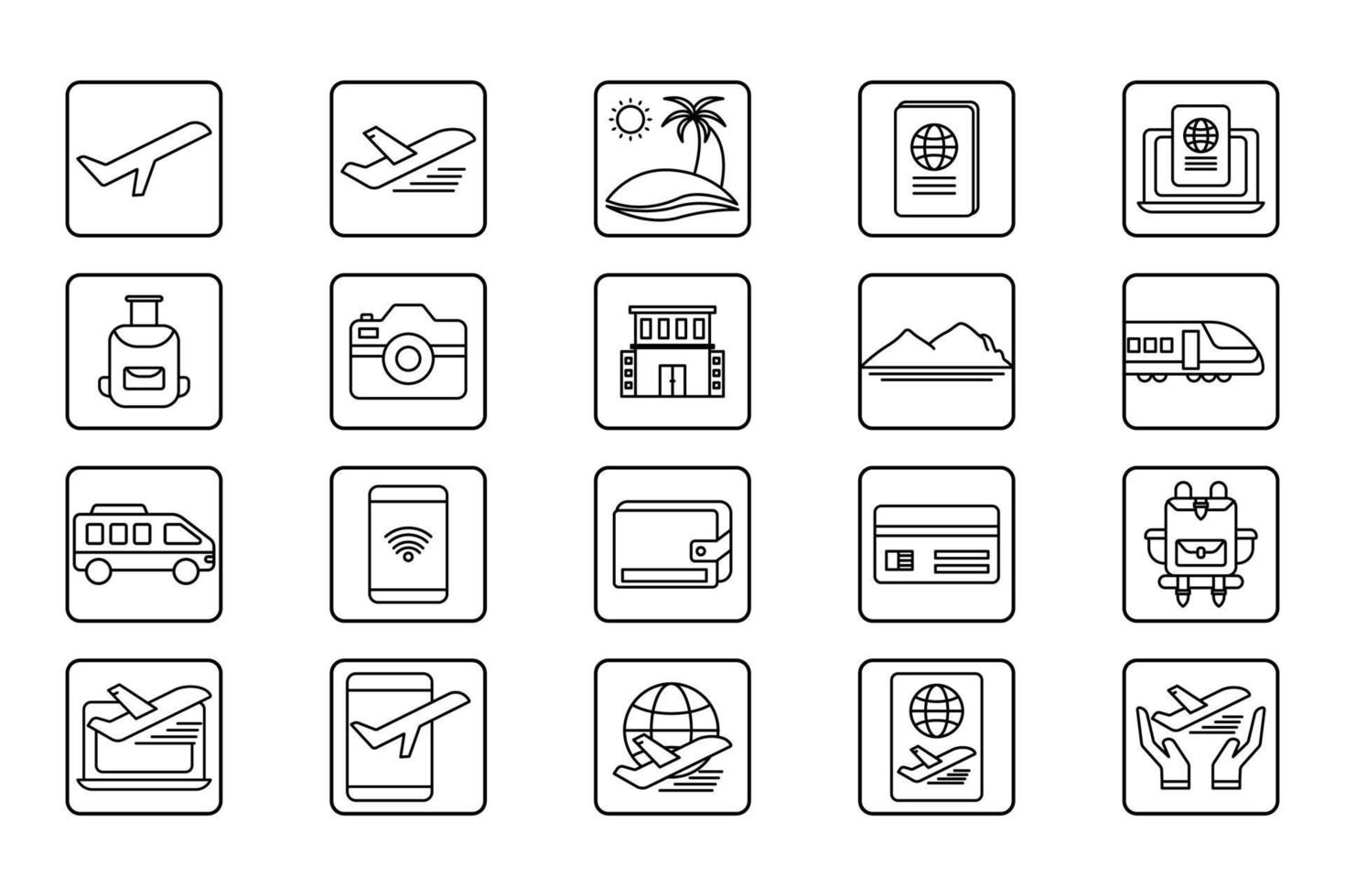 Travel set icon illustration. icon related to Transportation, holiday, tourists. Outline icon style. Simple vector design editable