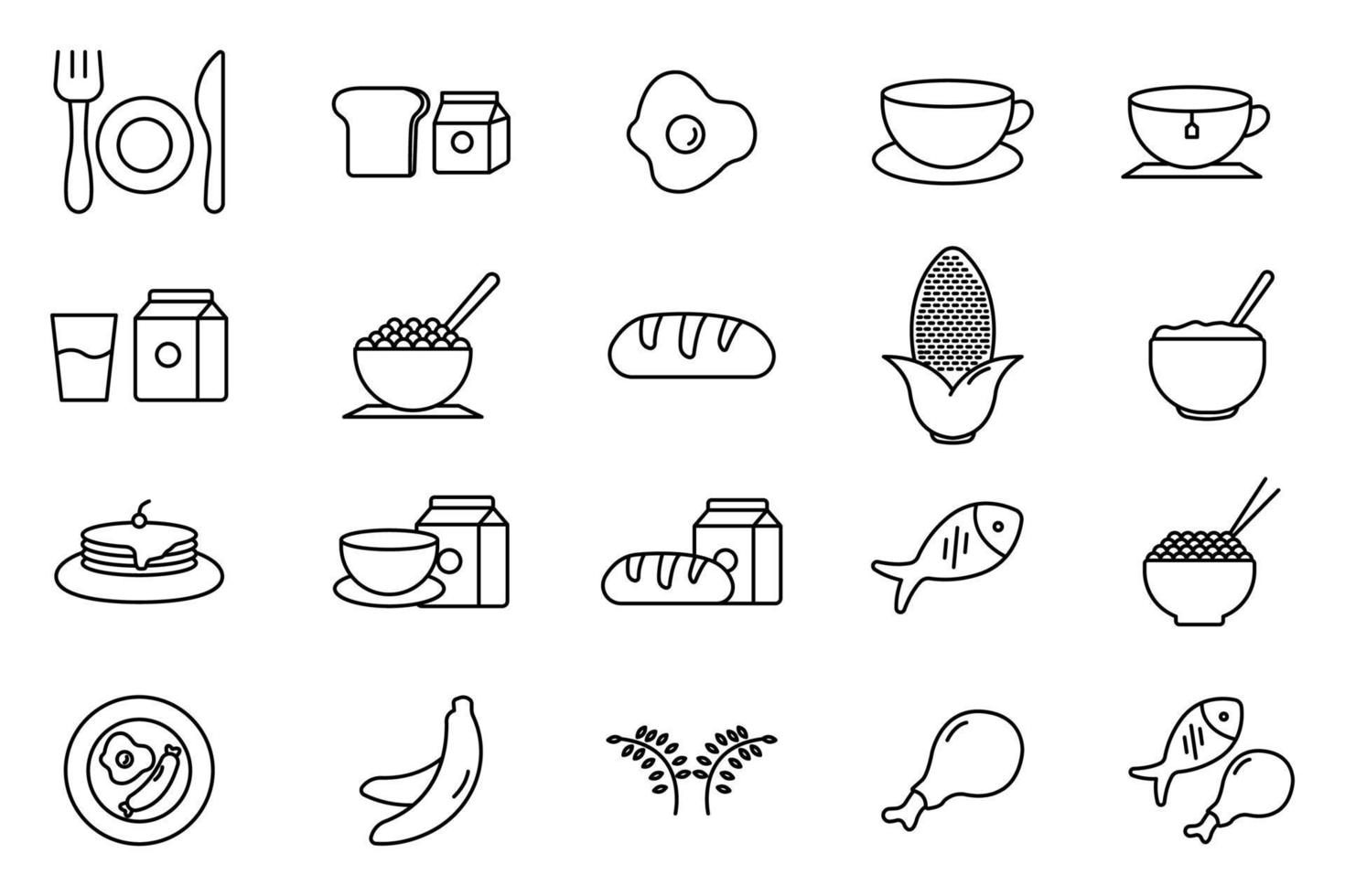 Breakfast set icon illustration. icon related to food and drink. Outline icon style. Simple vector design editable