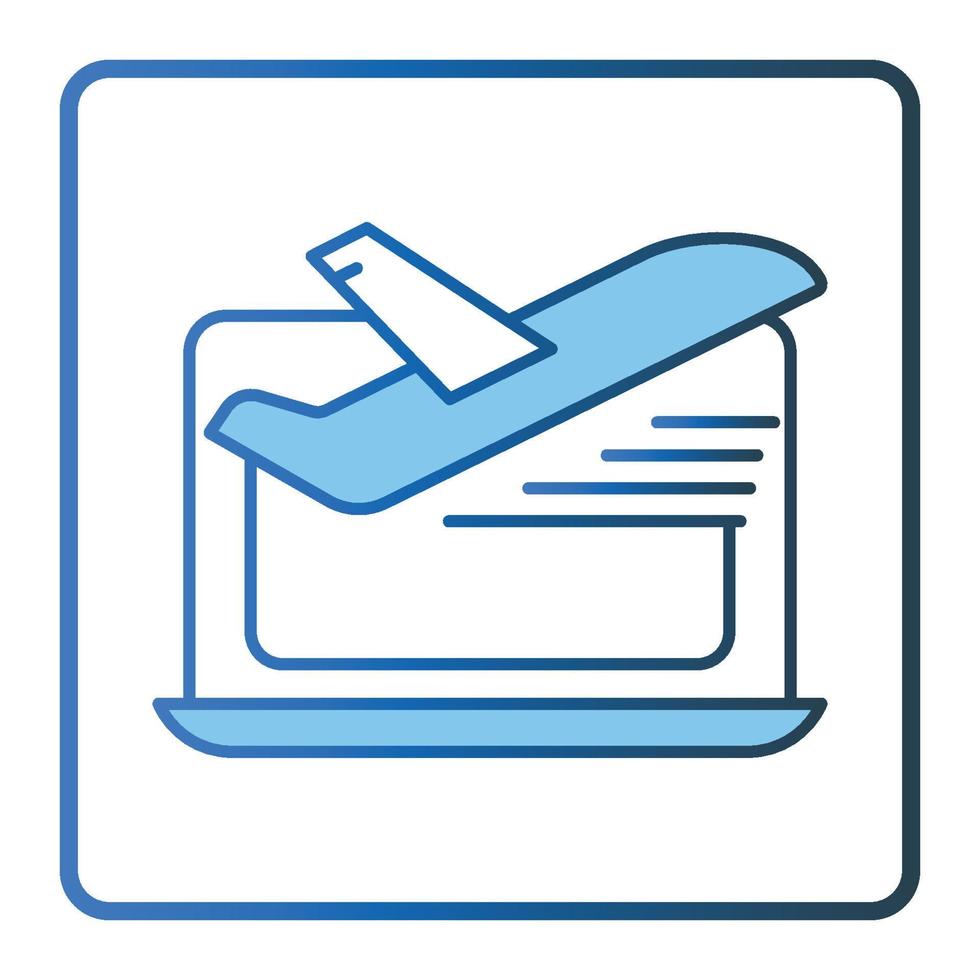 Flight booking icon illustration. Airplane icon with laptop. icon related to transportation, tourism, travel.  Lineal color icon style, two tone icon. Simple vector design editable