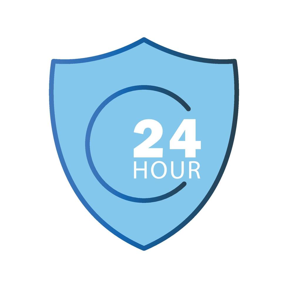 Full protection icon illustration shield icon with 24 hour icon