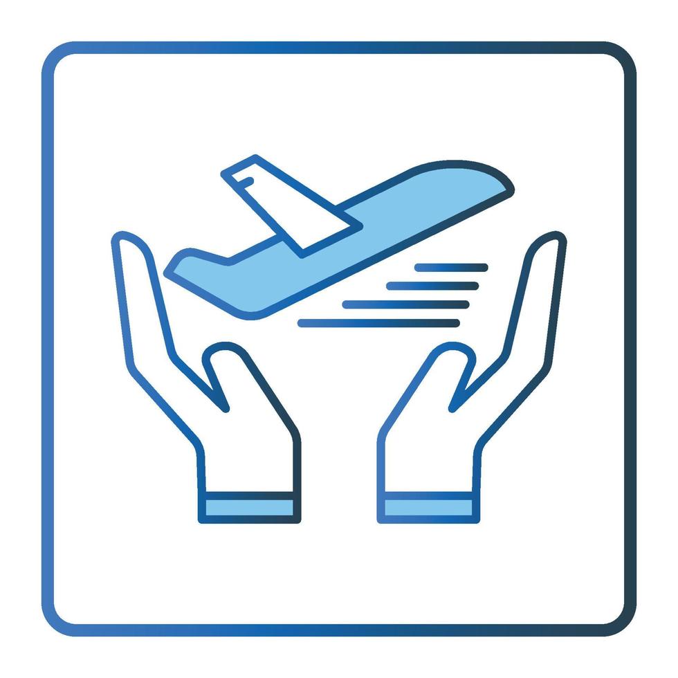 Safe travel icon illustration. Hand icon with Airplane. icon related to transportation, tourism, travel. Lineal color icon style, two tone icon. Simple vector design editable