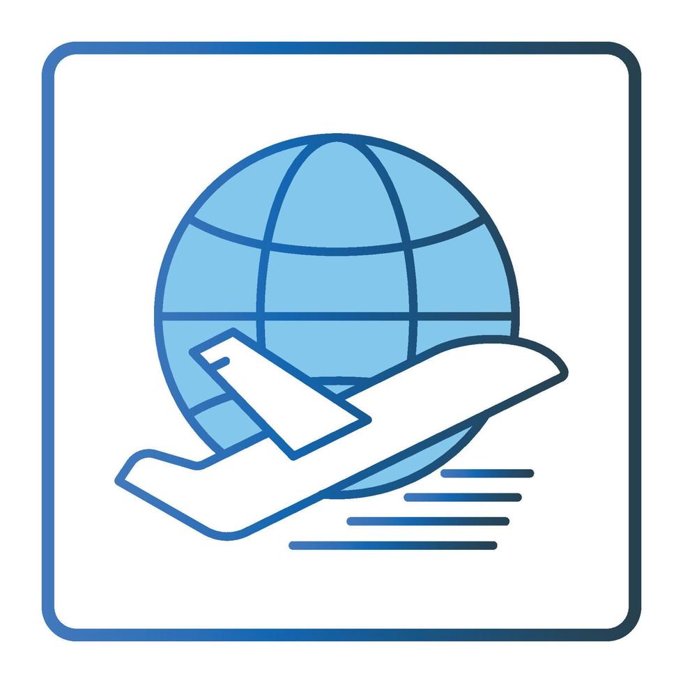 Travel icon illustration. Airplane icon with earth. icon related to transportation, tourism, travel. Lineal color icon style, two tone icon. Simple vector design editable