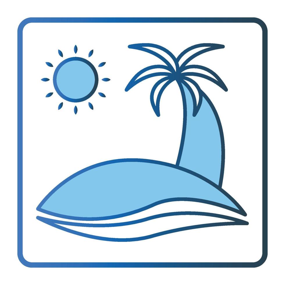 Beach icon illustration. Palm tree icon with sun. icon related to holiday. Lineal color icon style, two tone icon. Simple vector design editable