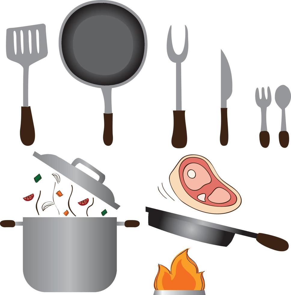 cartoon cooking elements kitchen tool vector