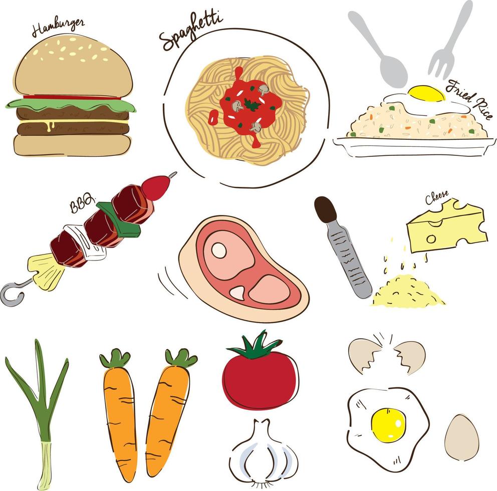 cartoon cooking elements food and ingredient vector