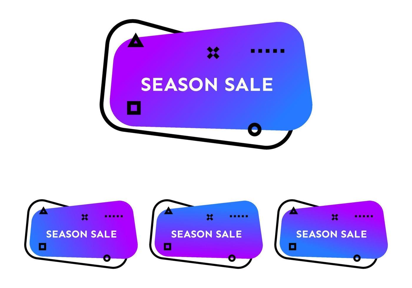 Season Sale. Set of four purple geometric trendy banners. Modern gradient shape with promotion text. Vector illustration.