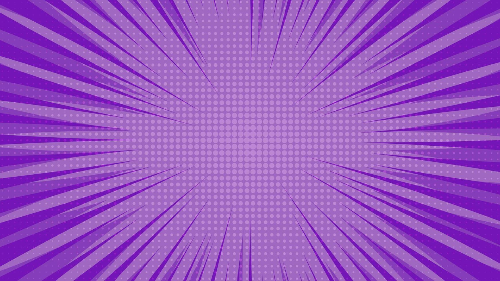 Purple comic book page background in pop art style with empty space. Template with rays, dots and halftone effect texture. Vector illustration