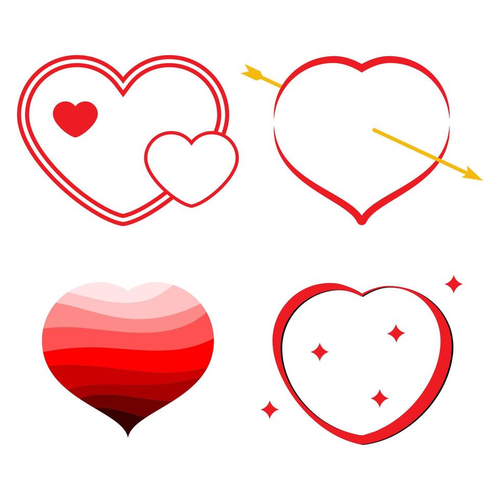 Set of four red hearts. Romantic love symbol of valentine day. Vector illustration