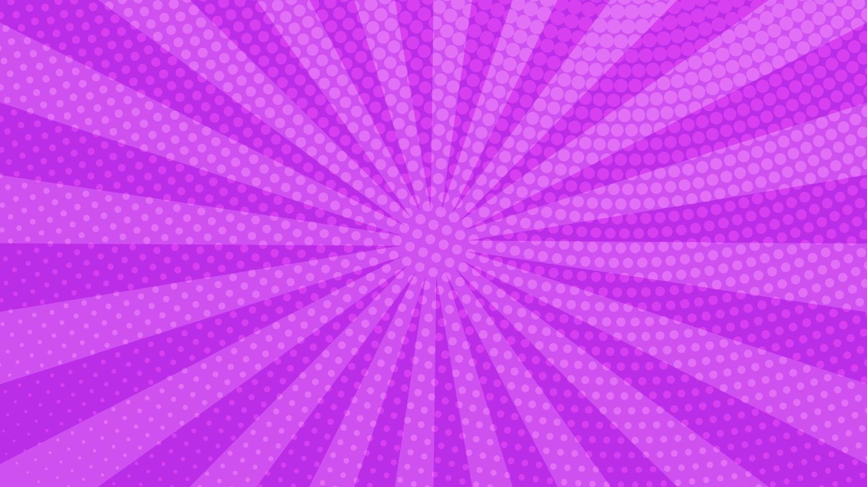 Purple comic book page background in pop art style with empty space. Template with rays, dots and halftone effect texture. Vector illustration