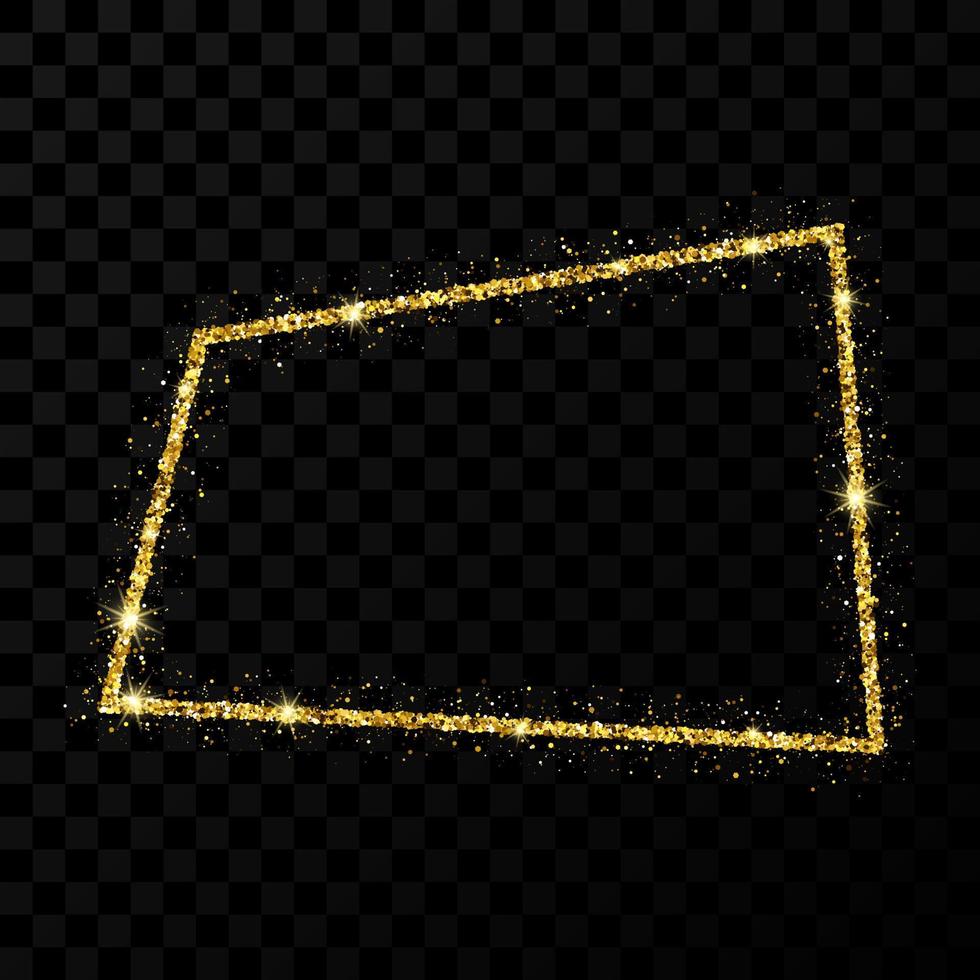 Gold glitter frame. Rectangle frame with shiny stars and sparkles vector