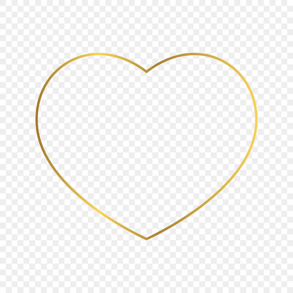 Gold glowing heart shape frame isolated on transparent background. Shiny frame with glowing effects. Vector illustration.