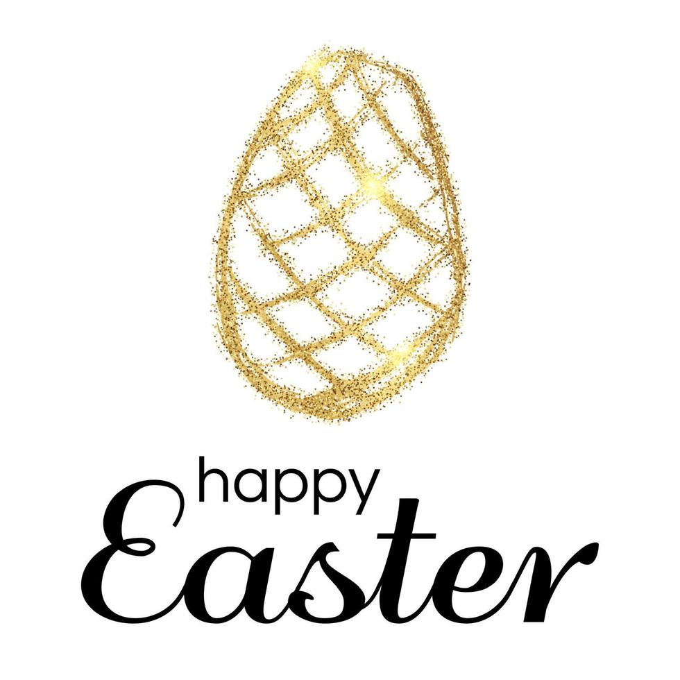 Hand Drawn Easter Egg with Gold Glitter Effect on a white background. Vector illustration