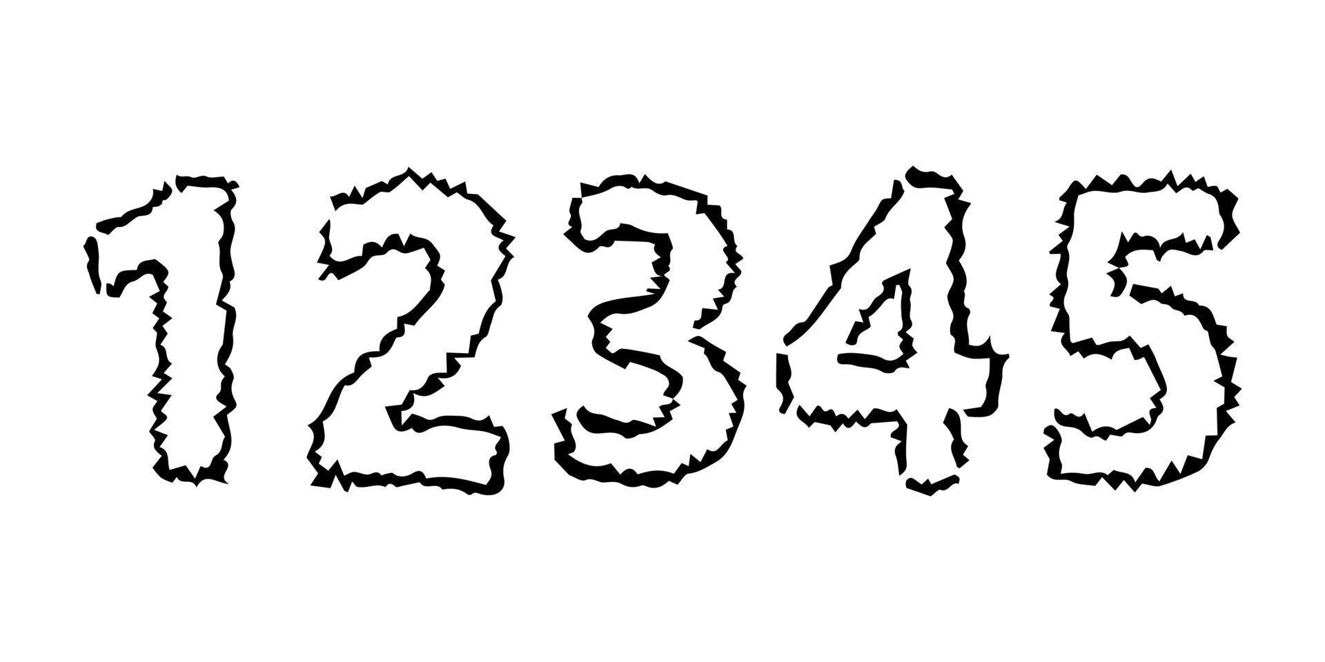 números dibujados a mano 12345. fuente moderna en mayúsculas y tipo de letra. símbolos negros sobre fondo blanco. ilustración vectorial vector