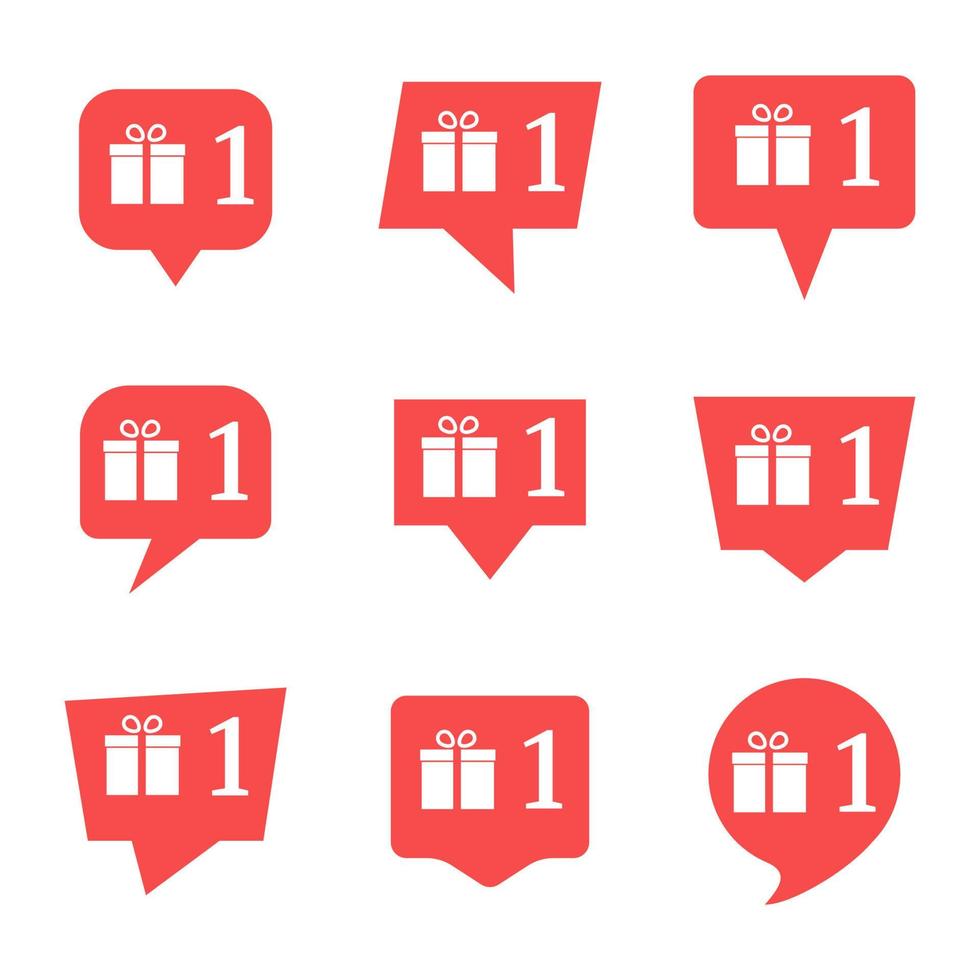 Set of nine notifications in social media with gift. Vector illustration.