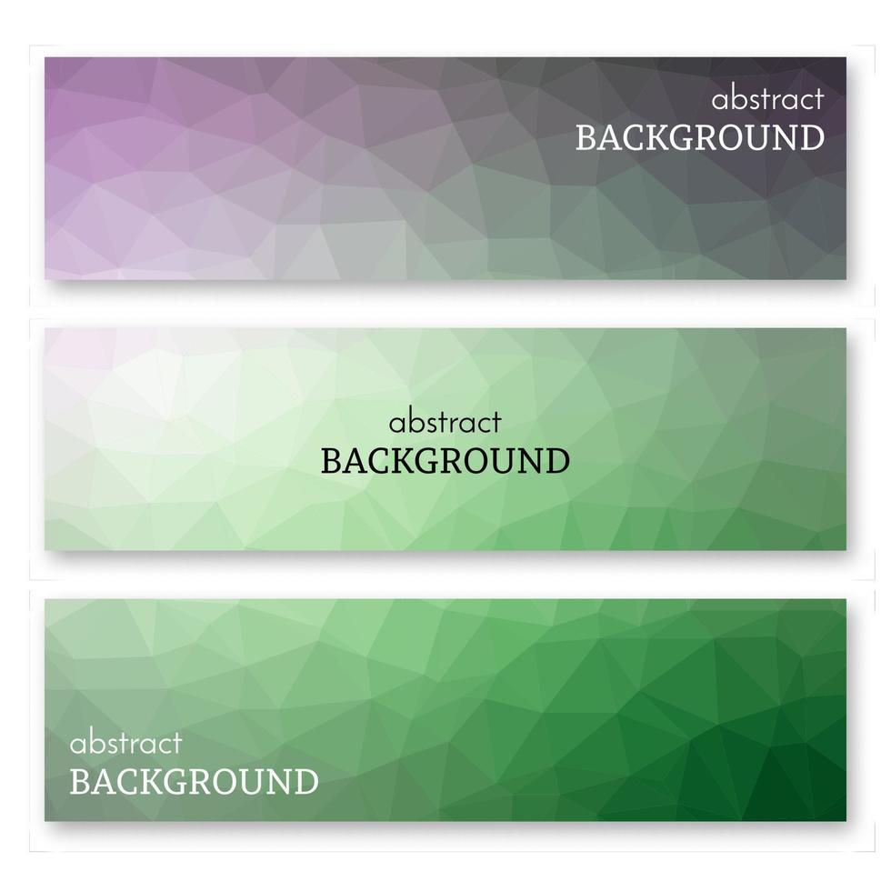 Set of three multi colored banners in low poly art style. Background with place for your text. Vector illustration
