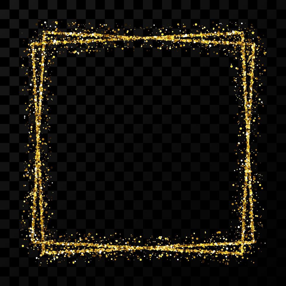 Gold double square frame. Modern shiny frame with light effects isolated vector