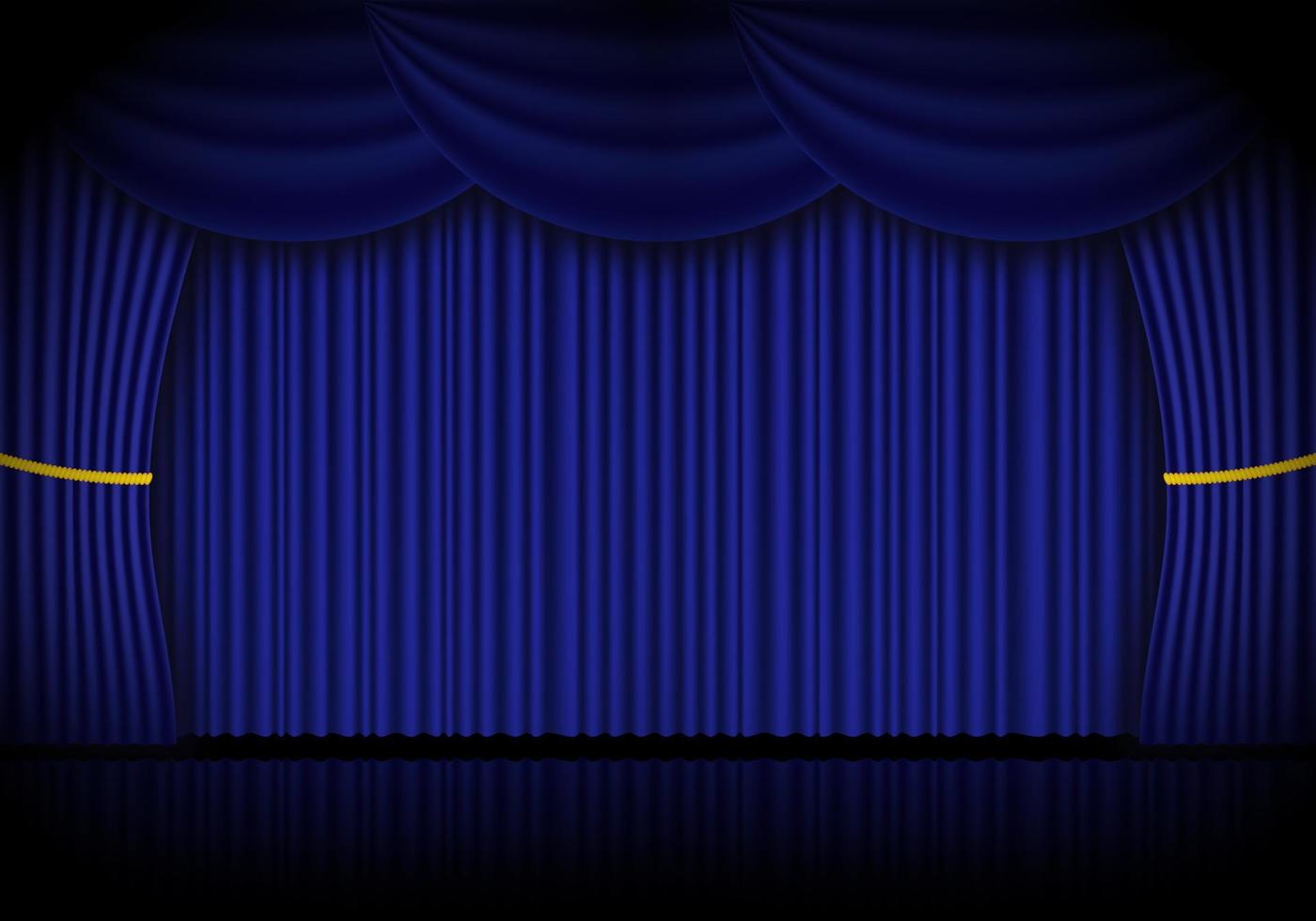 Blue curtain opera, cinema or theater stage drapes. Spotlight on closed velvet curtains background. Vector illustration