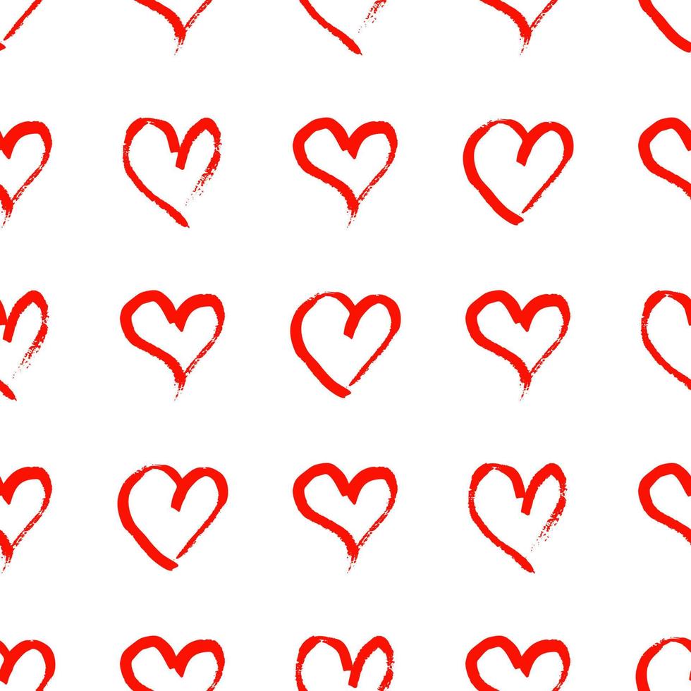 Seamless pattern with hand drawn hearts. Doodle grunge red hearts on white background. Vector illustration.