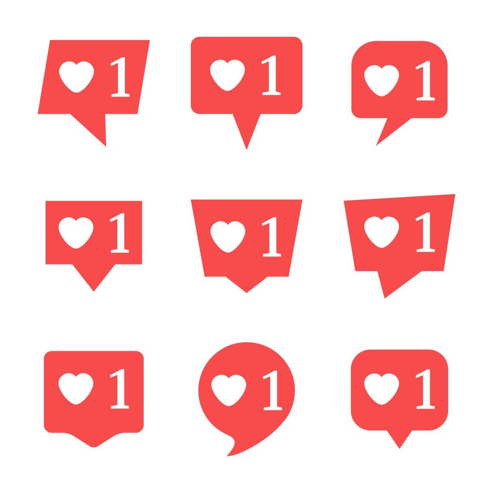 Set of nine notifications in social media with heart. Vector illustration.