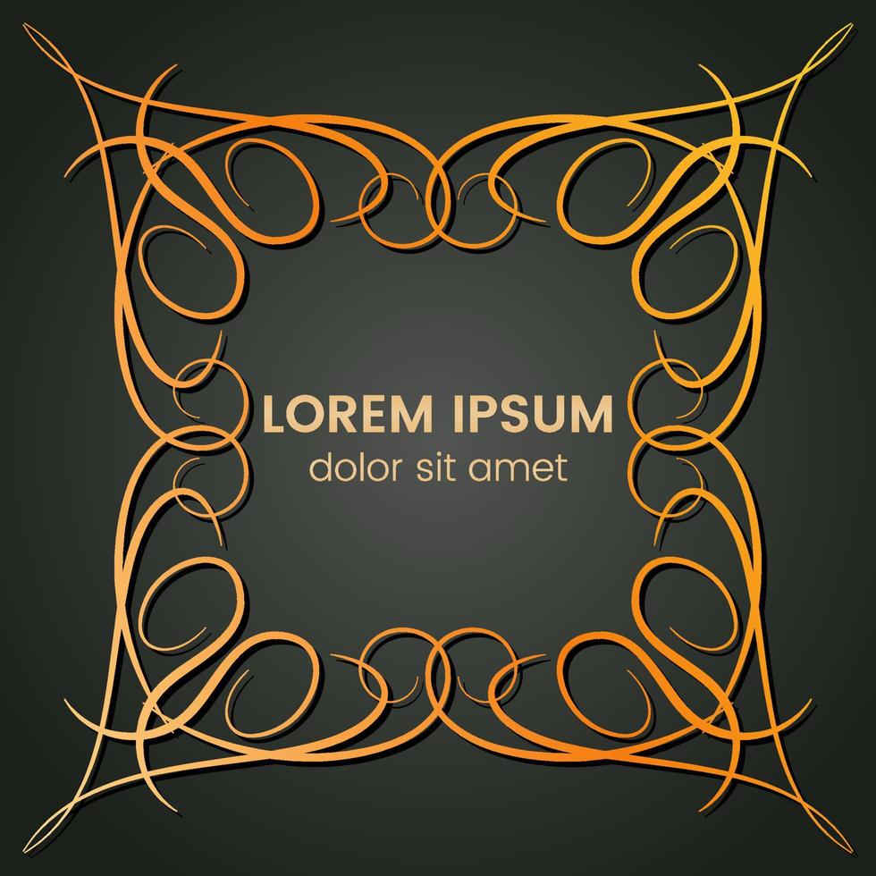 A square golden monogram element on a dark background. Vector illustration.
