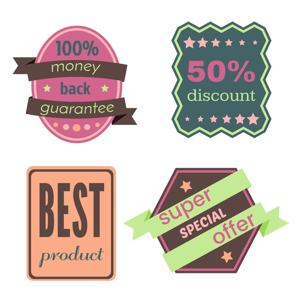 Set of Vector Badges with Ribbons. Web stickers and labels. Isolated vector illustration.