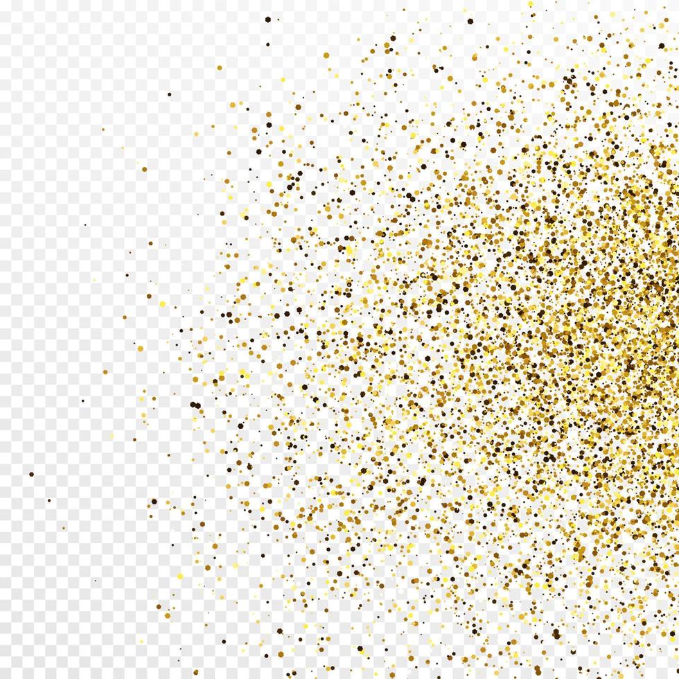 Gold glitter confetti backdrop isolated on white transparent background. Celebratory texture with shining light effect. Vector illustration.