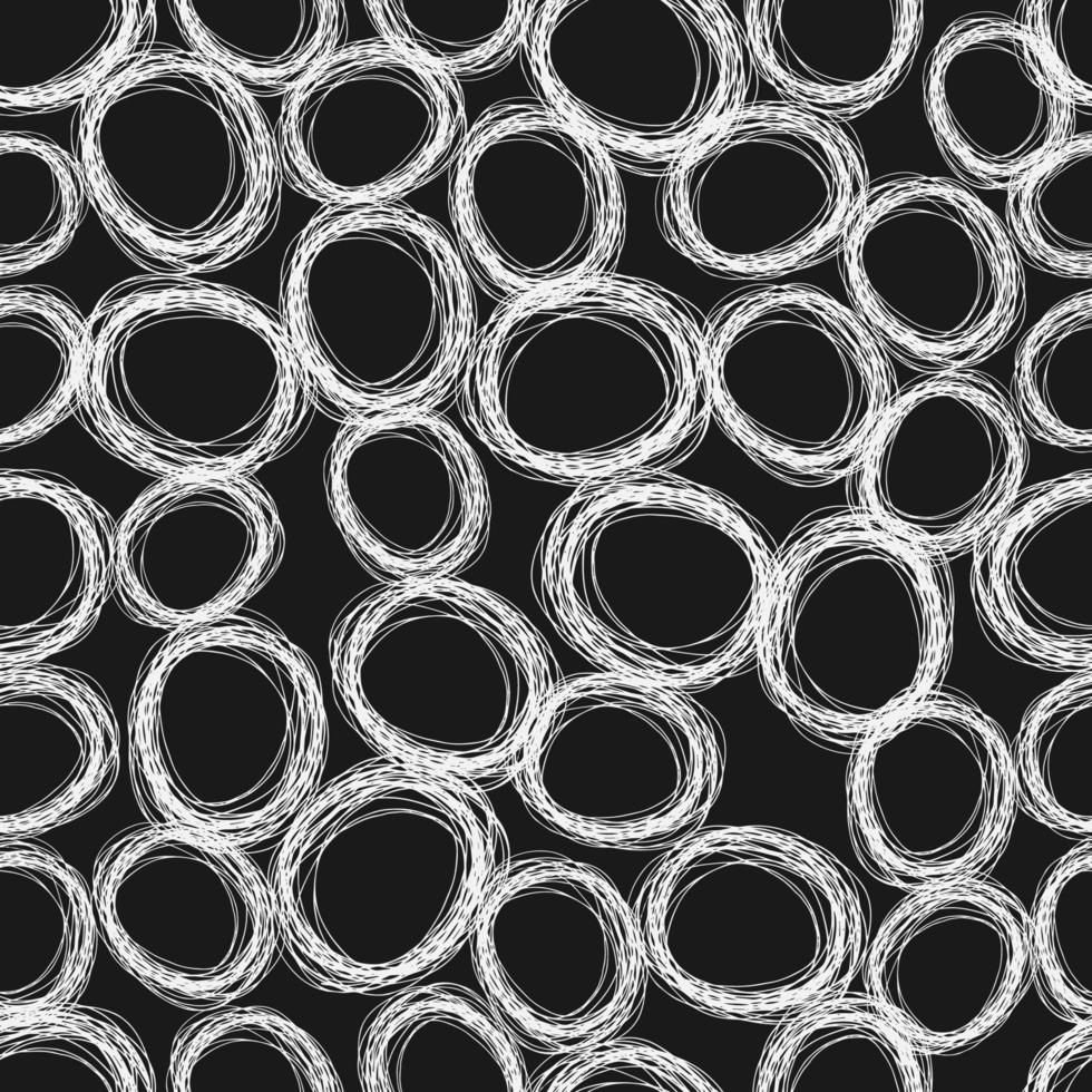 patrón sin costuras con forma de elipse de garabato de lápiz dibujado a mano de boceto blanco sobre fondo negro. textura grunge abstracta. ilustración vectorial vector