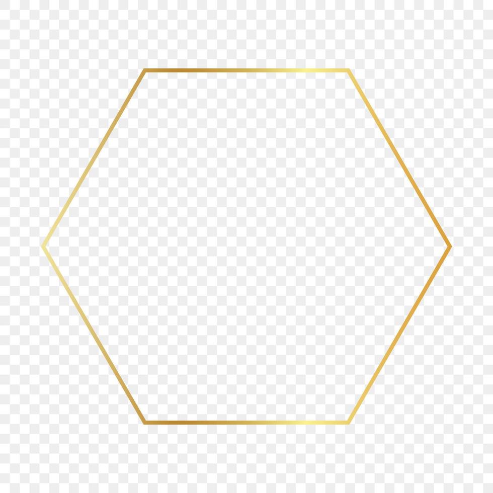 Gold glowing hexagon frame isolated on transparent background. Shiny frame with glowing effects. Vector illustration.
