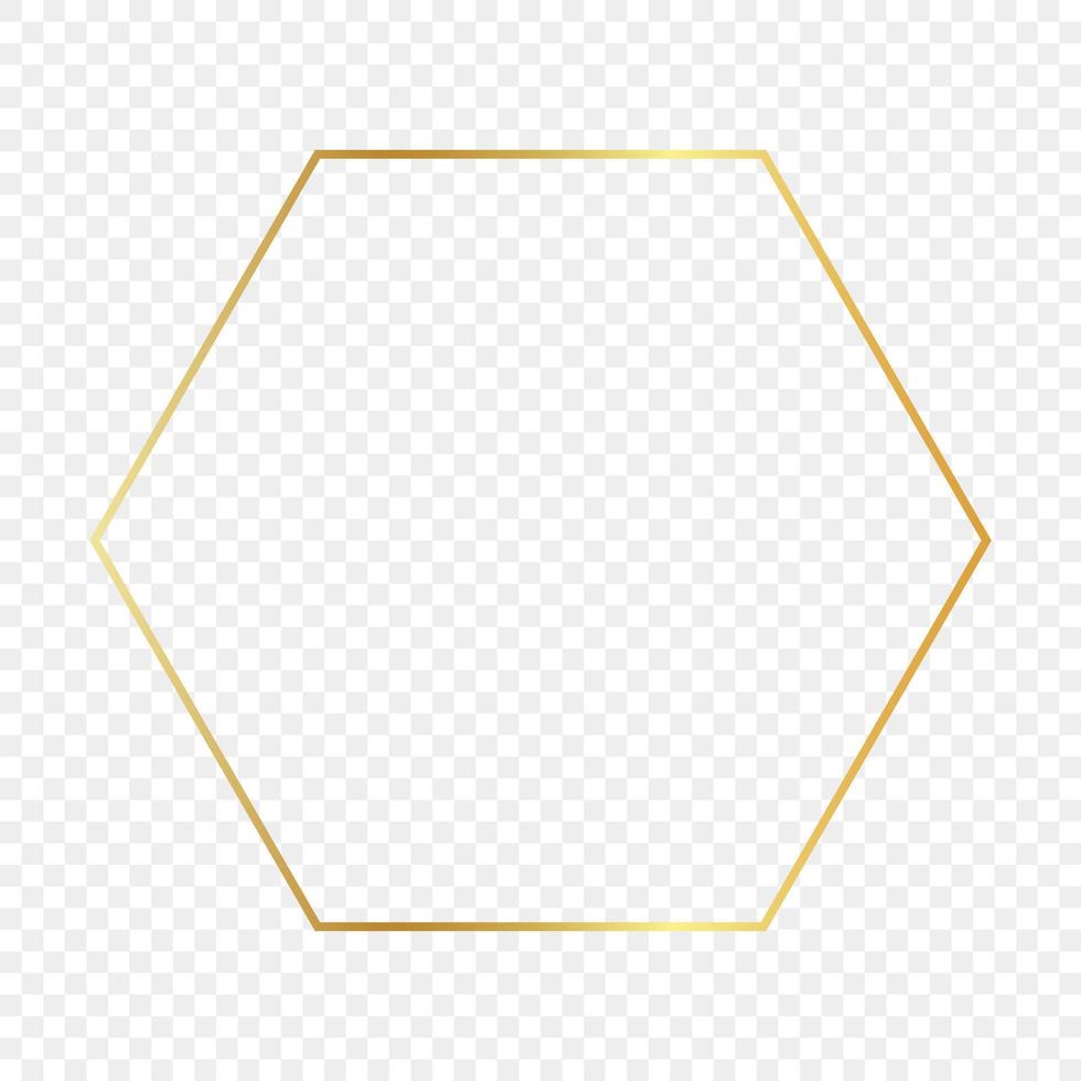 Gold glowing hexagon frame isolated on transparent background. Shiny frame with glowing effects. Vector illustration.
