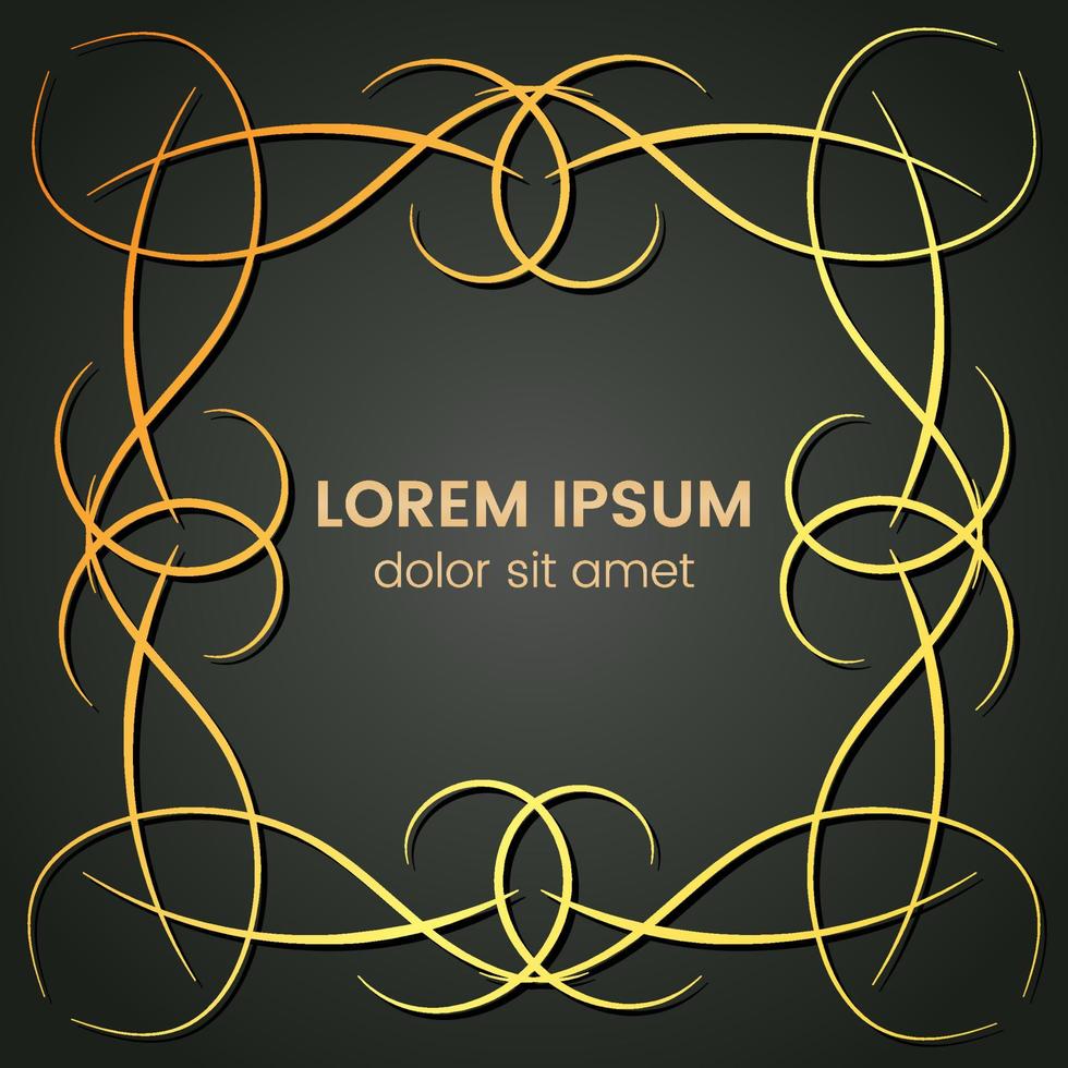A square golden monogram element on a dark background. Vector illustration.