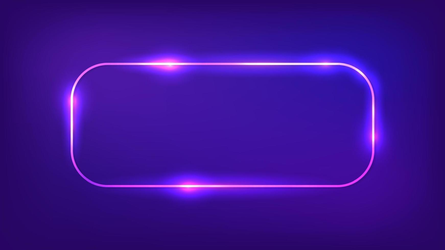 Neon rounded rectangular frame with shining effects on dark background. Empty glowing techno backdrop. Vector illustration.