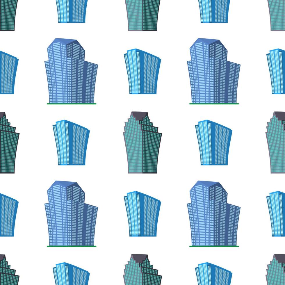 Seamless Pattern with modern isometric building on a white background. View of the building from the bottom. Vector illustration.