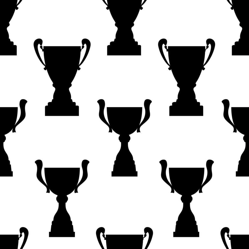 Winner trophy cup seamless pattern. Black simple silhouette texture. Championship prize for first place. Vector illustration.