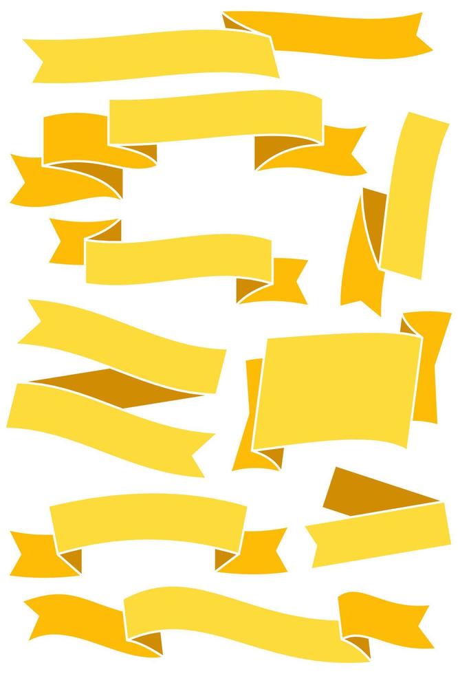 Set of yellow ribbons and banners for web design. Great design element isolated on white background. Vector illustration.