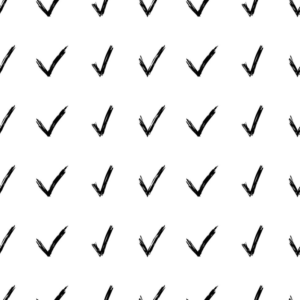 Seamless pattern with hand drawn check symbols. Black sketch check symbol on white background. Vector illustration