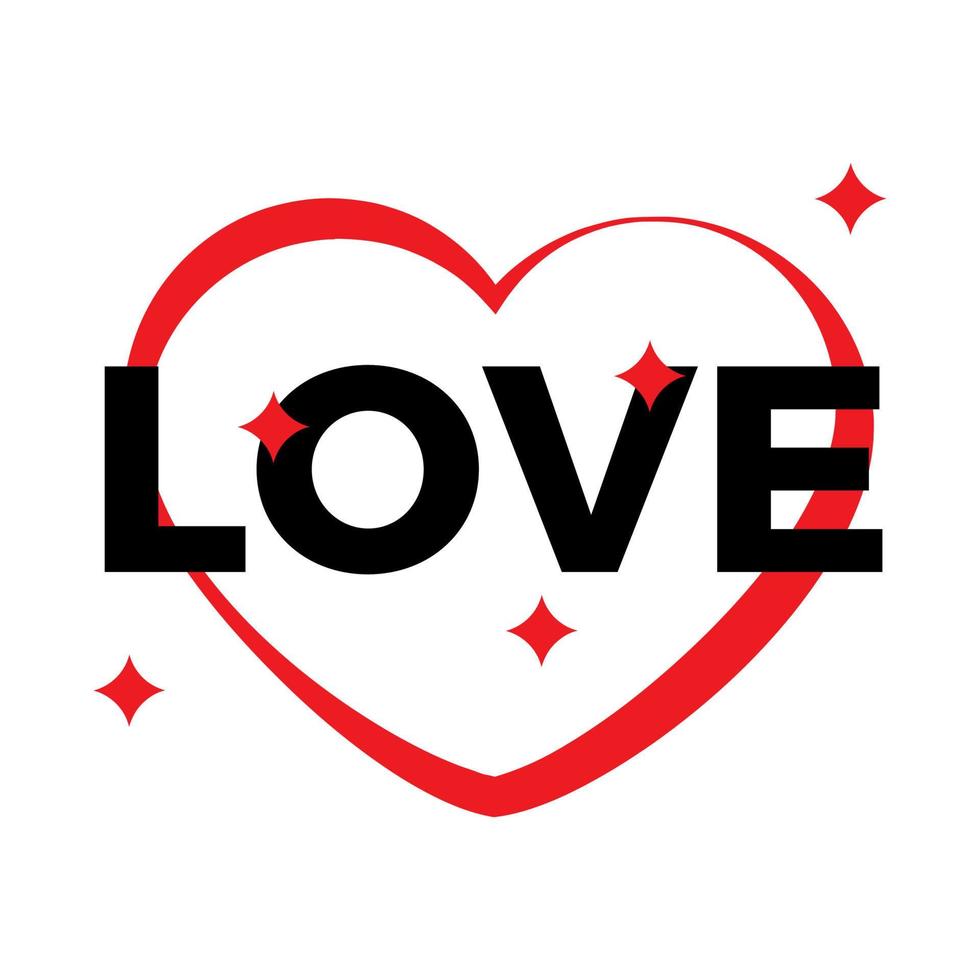 Red heart outline on a white background with black inscription Love. Vector illustration.