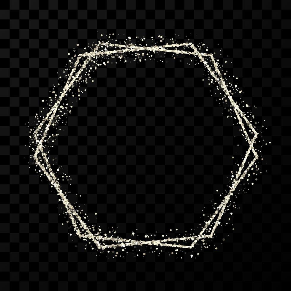 Silver double hexagon frame. Modern shiny frame with light effects isolated vector