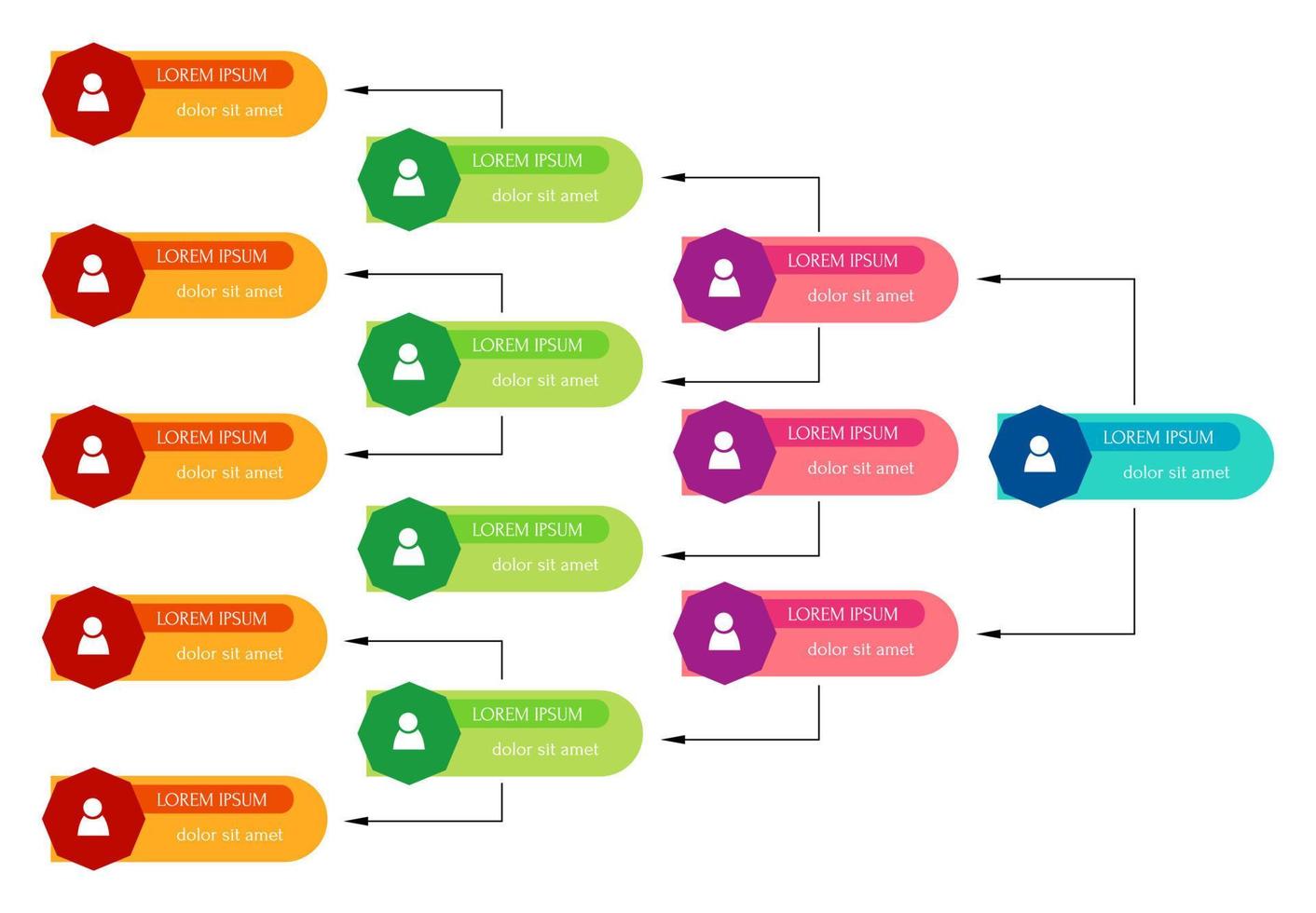 Colorful business structure concept, corporate organization chart scheme with people icons. Vector illustration.