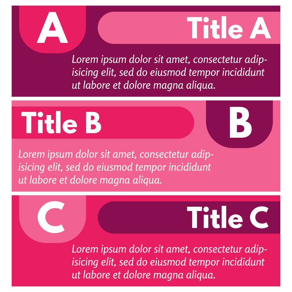 conjunto de tres banners de opciones de colores horizontales. plantilla de diseño infográfico paso a paso. ilustración vectorial vector